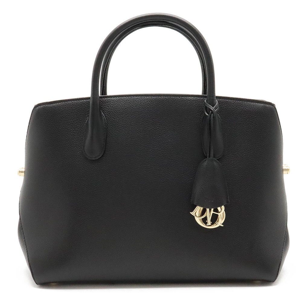 Christian Dior Open Bar Handbag Tote Bag Leather Black Charm Strap